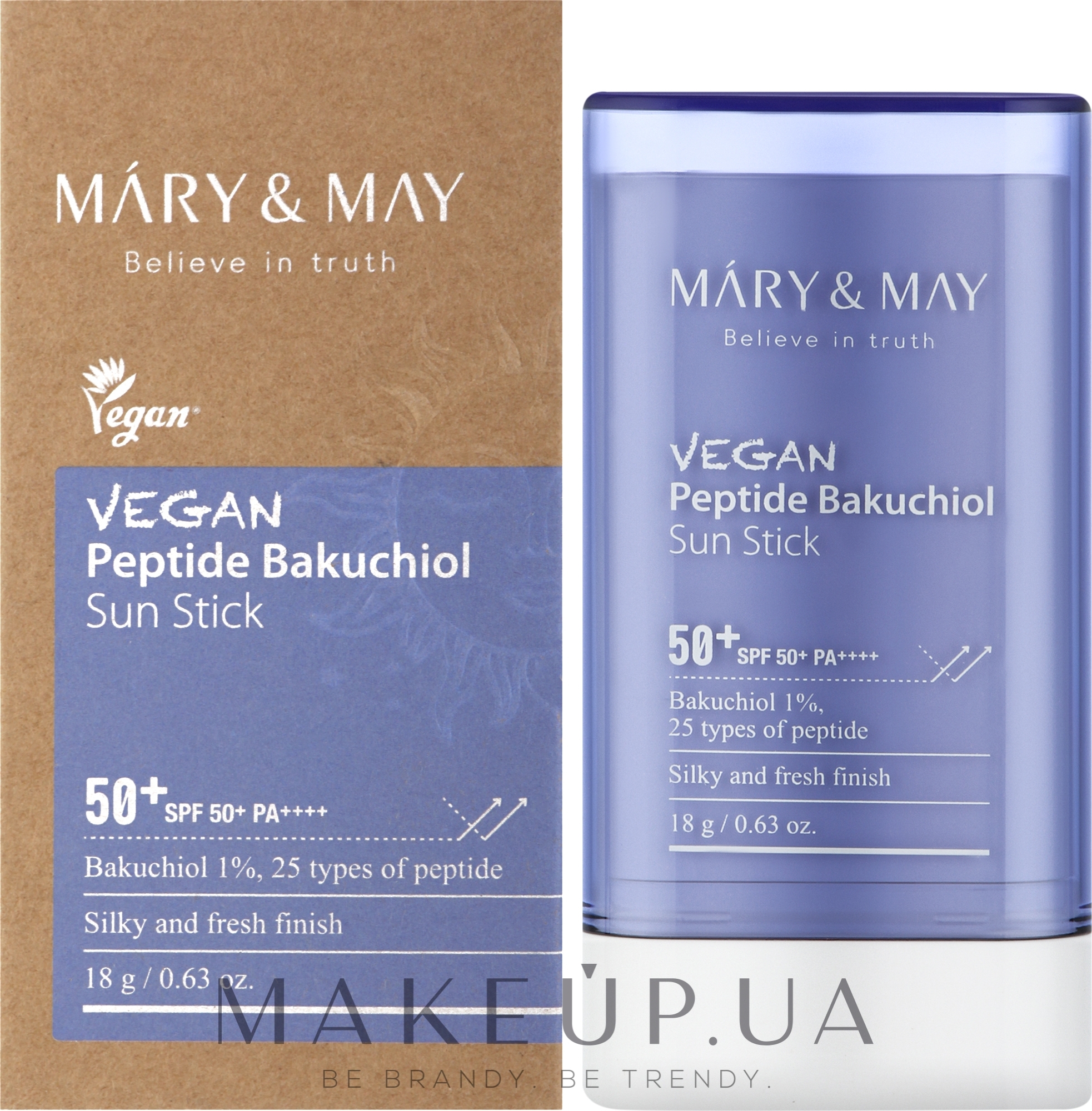 Солнцезащитный стик с бакучиолом и пептидами - Mary&May Vegan Peptide Bakuchiol Sun Stick SPF50+ PA++++ — фото 18g