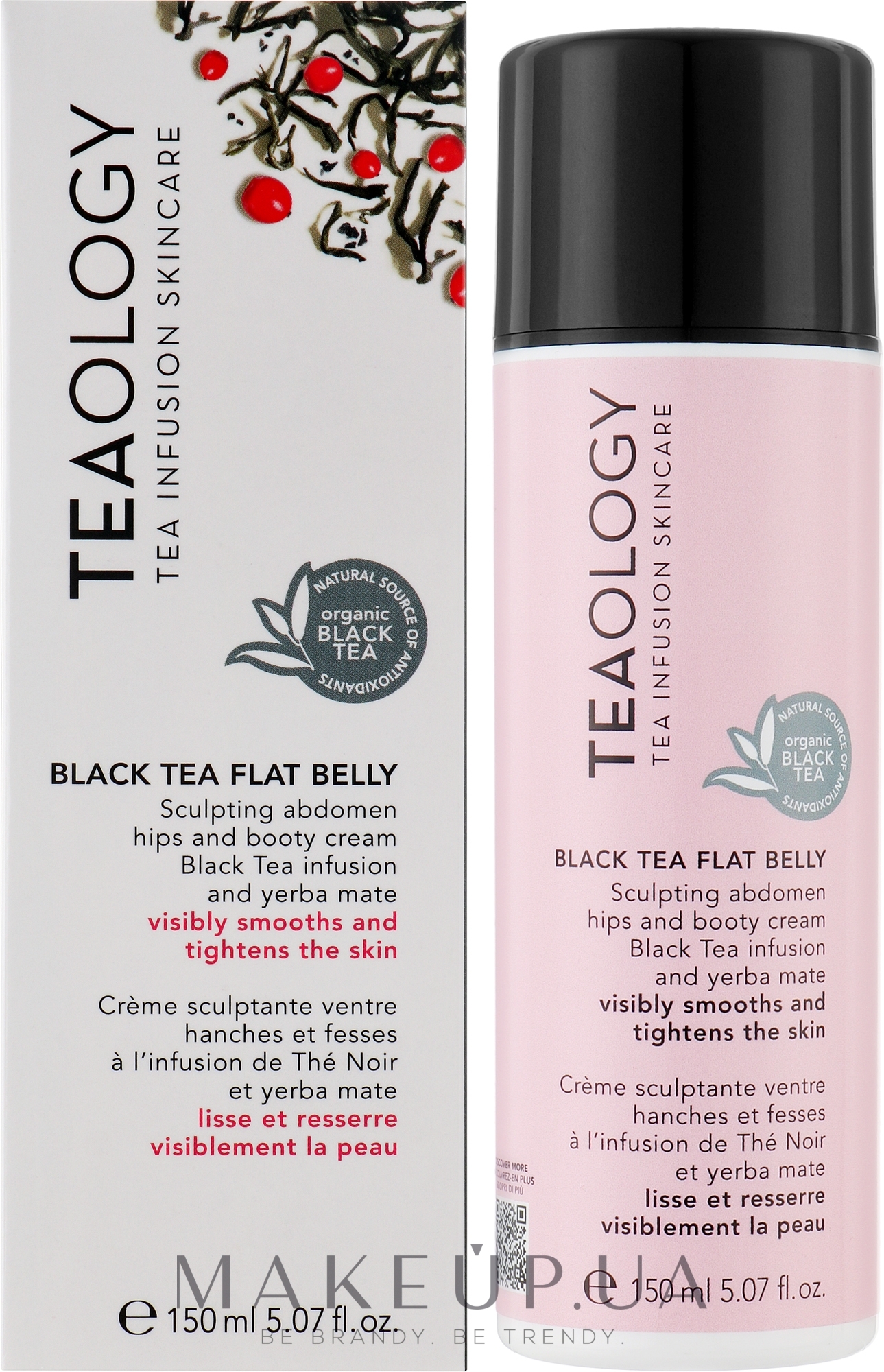 Зміцнювальний крем для живота, стегон, сідниць з настоєм чорного чаю та мате - Teaology Black Tea Flat Belly Cream — фото 150ml