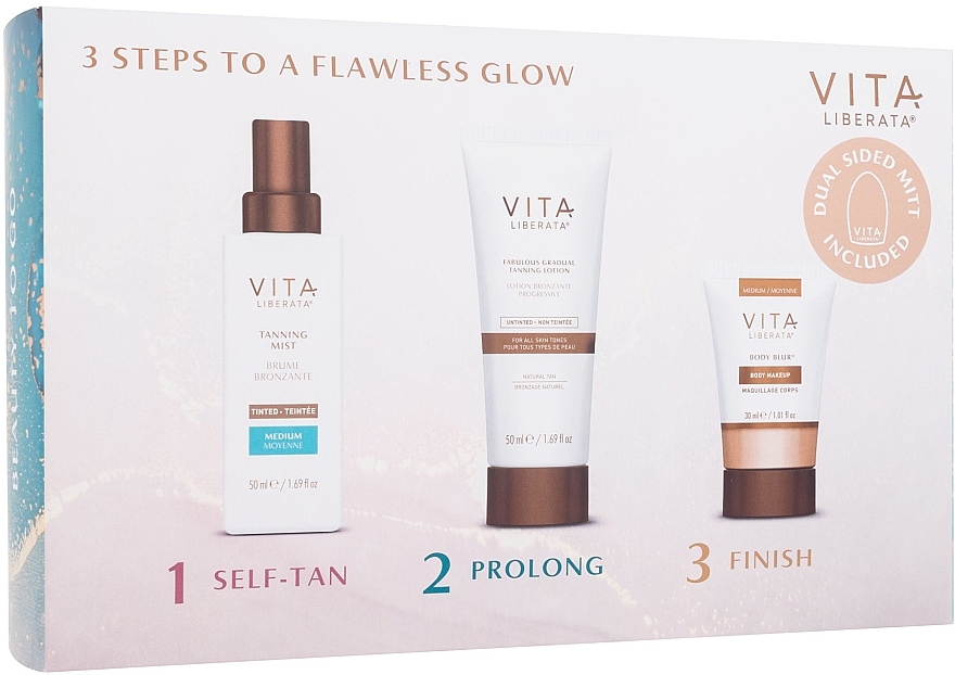 Набор - Vita Liberata Beauty To Go The Tan Your Skin Wants Set (b/mist/50ml + b/lot/50ml + b/cr/30ml + glove/1pcs) — фото N1