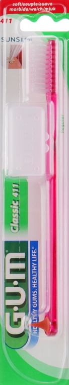 Зубна щітка "Classic 411", м'яка, малинова - G.U.M Soft Regular Toothbrush — фото N1
