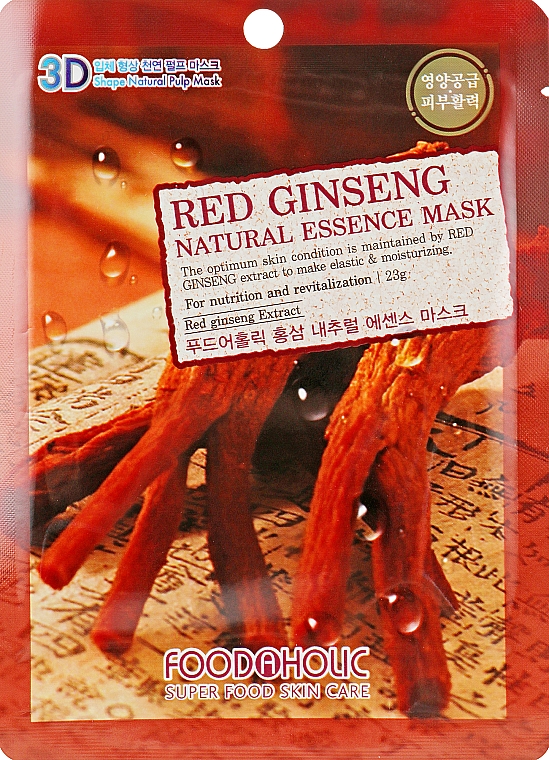 Тканинна 3D-маска для обличчя "Червоний женьшень" - Food a Holic Natural Essence Mask Red Ginseng