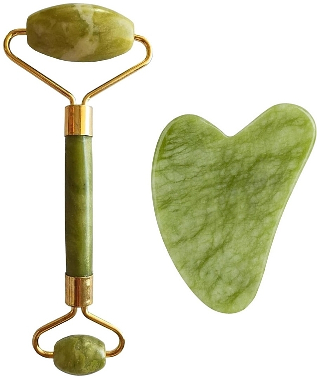 Набор для массажа лица, зеленый жадеит - Palsar7 Massage Roller and Plate Guasha Green Jadeite (roll/1pc + guasha/1pc) — фото N1