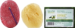 Набор, мыло без запаха, красная круглая пемза - Kalliston (soap/100g + stone/1pcs + sponge/1pcs) — фото N1