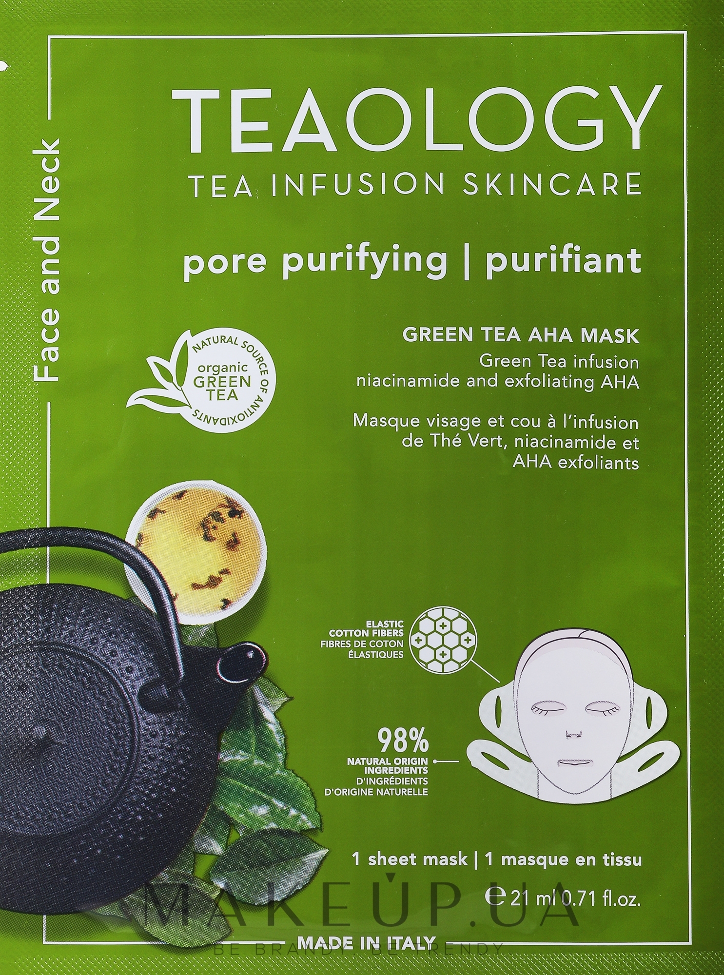 Маска для обличчя - Teaology Green Tea Niacinamide & Aha Exfoliating Neck & Face Mask — фото 21ml