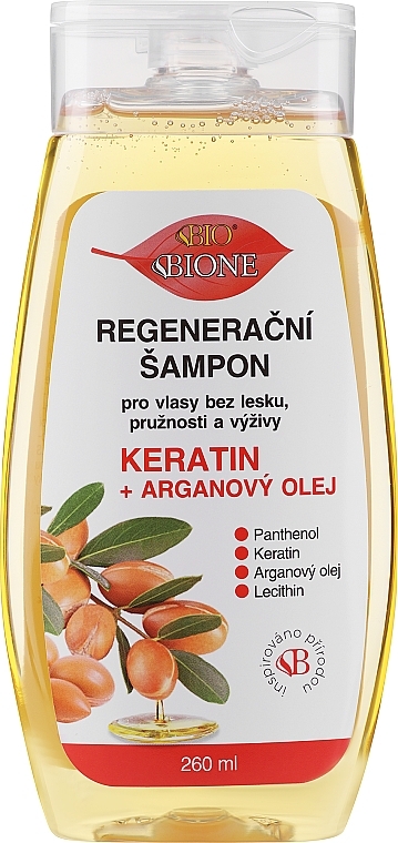 Восстанавливающий шампунь для волос - Bione Cosmetics Keratin + Argan Oil Regenerative Shampoo With Panthenol — фото N1
