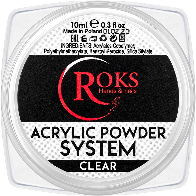 Акрилова пудра для моделювання нігтів - ROKS Nail Sculpting Powder Clear — фото N1