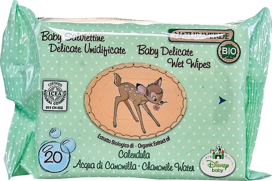 Детские влажные салфетки, 20 шт. - Naturaverde Baby Disney Bio Delicate Wipes Bembi — фото N1