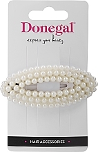 Заколка для волосся, в перлинах біла овальна - Donegal — фото N1