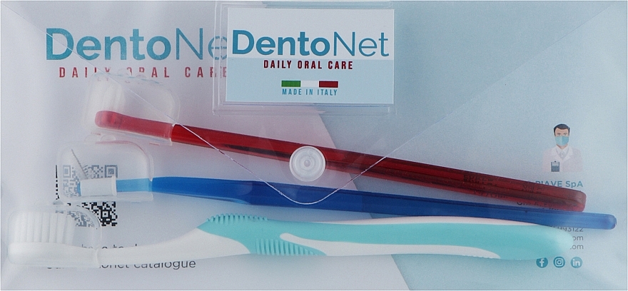 Набір "Ортодонтичний", блакитна щітка - Dentonet Pharma (single brush/1шт + toothbrush/1шт + holder/1шт + d/s/brush/6шт + penal) — фото N2