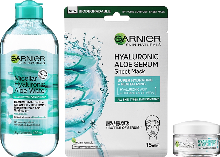 Набор - Garnier Skin Naturals Hyaluronic Aloe (micellar/water/400ml + mask/28g + cr/50ml) — фото N2