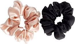Набор резинок из натурального шелка, размер M, розовая+черная - de Lure Scrunchie Set  — фото N1