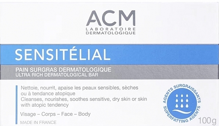 Дерматологічне мило для обличчя й тіла - ACM Laboratoires Sensitelial Dermatological Ultra-Rich Bar — фото N1