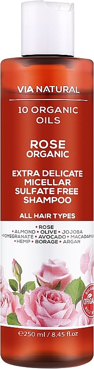 Екстраделікатний міцелярний шампунь без сульфатів "Троянда Органік" - BioFresh Via Natural Rose Organic Extra Delicate Micellar Sulfate Free Shampoo — фото N1