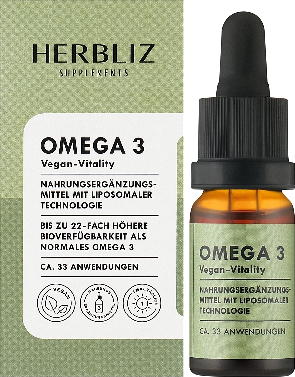 Пищевая добавка в каплях - Herbliz Omega 3 Vegan — фото N2