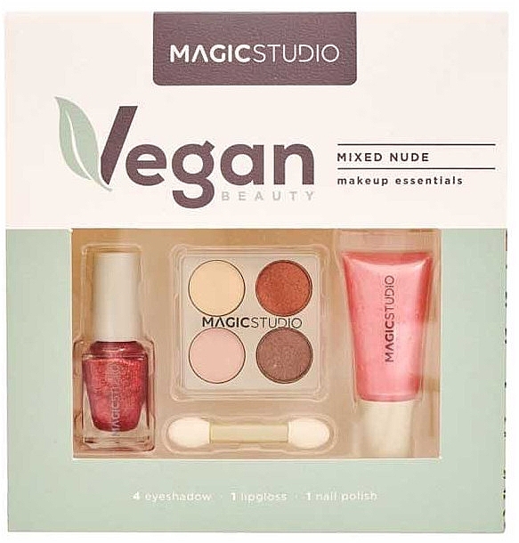 Набор - Magic Studio Vegan Mixed Nude (lip/gloss/8ml + palette/4x0.6g + nail/polish/5ml + accessories/1pcs) — фото N1