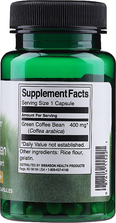 Пищевая добавка "Экстракты зеленого кофе", 400 мг - Swanson Full Spectrum Green Coffee Bean — фото N2
