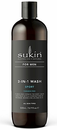 Мужской гель для мытья тела и волос 3 в 1 "Sport" - Sukin For Men 3-in-1 Wash — фото N1