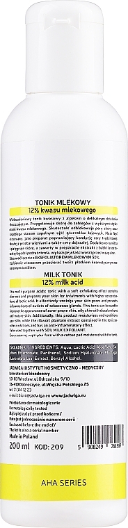 Тонік із 12% молочної кислоти - Jadwiga Seria Aha Milk Toner (без помпи) — фото N2