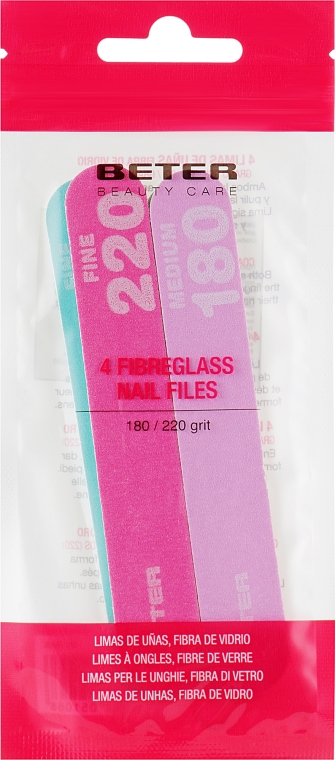 Двухсторонняя пилочка для ногтей из стекловолокна, 180/220, разноцветные - Beter