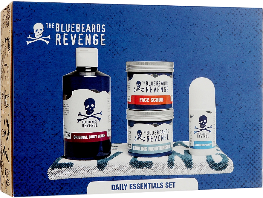 Набір - The Bluebeards Revenge Daily Essentials Set (b/wash/300ml + f/sc/150ml + f/cr/150ml + deo/stick/50ml + towel) — фото N1