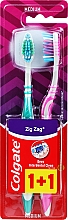 Зубная щетка "Зигзаг плюс" средняя, зеленая + розовая - Colgate Zig Zag Plus Medium — фото N1