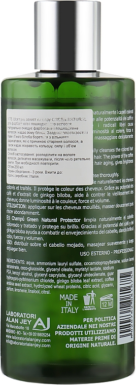 Шампунь "Захист кольору" для фарбованого й пошкодженого волосся - Alan Jey Green Natural Shampoo Protettivo — фото N2