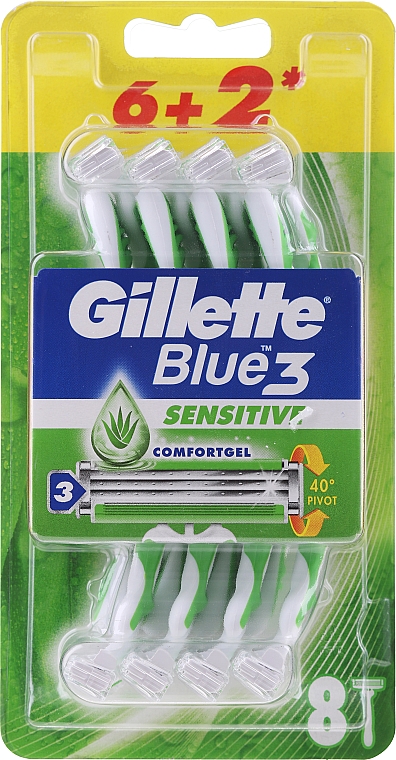 Набор одноразовых станков для бритья, 8 шт - Gillette Blue 3 Sensitive — фото N1