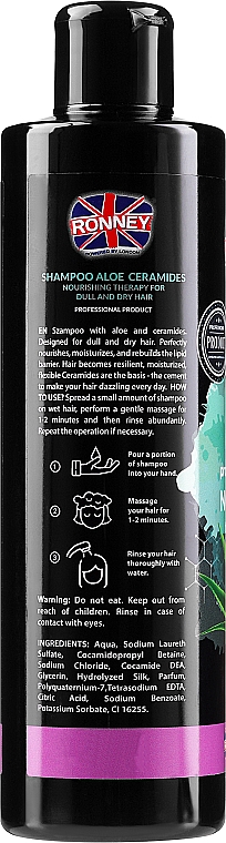 Живильний шампунь для тьмяного й сухого волосся з алое - Ronney Professional Aloe Ceramides Professional Shampoo — фото N2