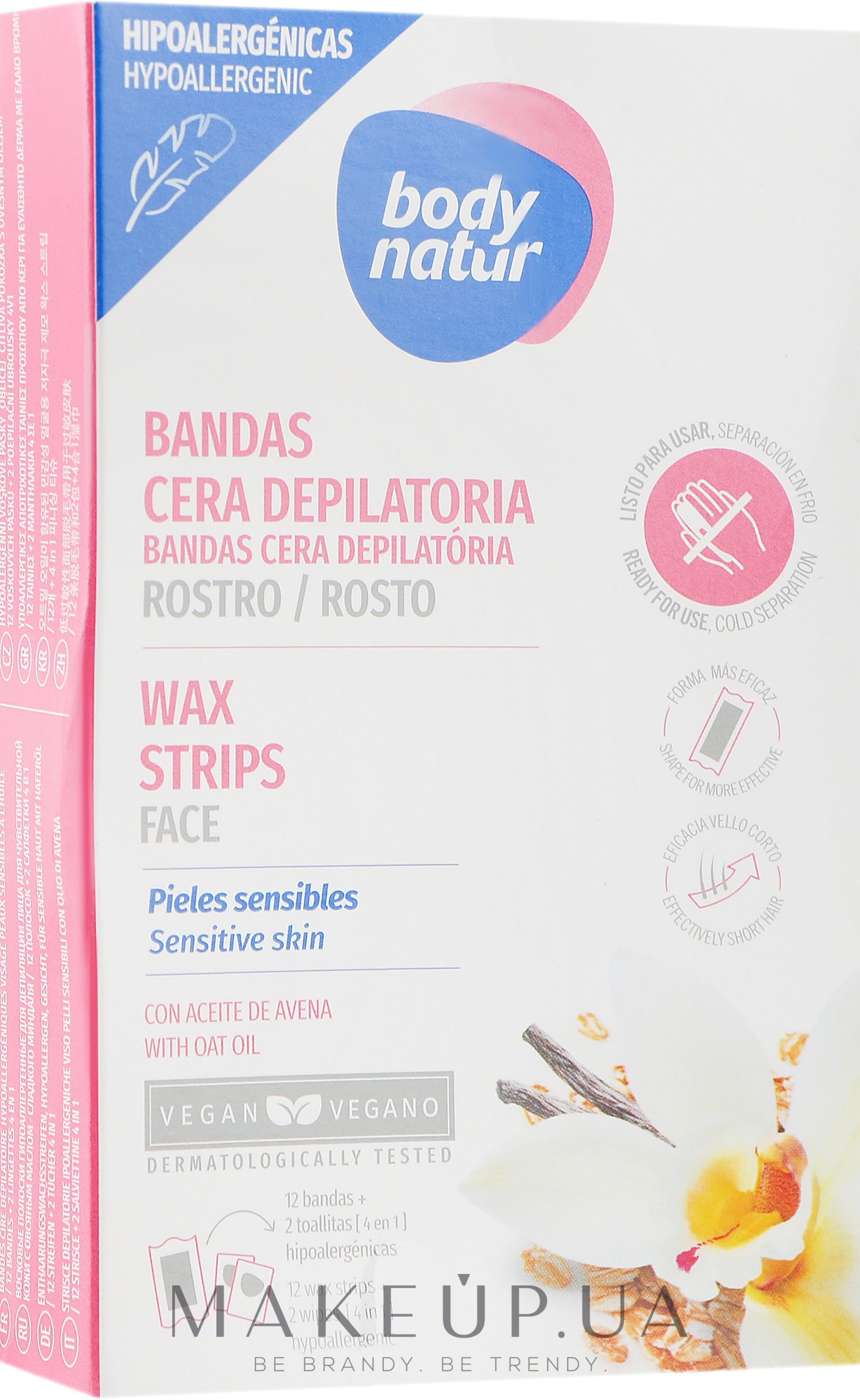 Восковые полоски для депиляции лица - Body Natur Wax Strips for Face Sensitive Skin — фото 12шт