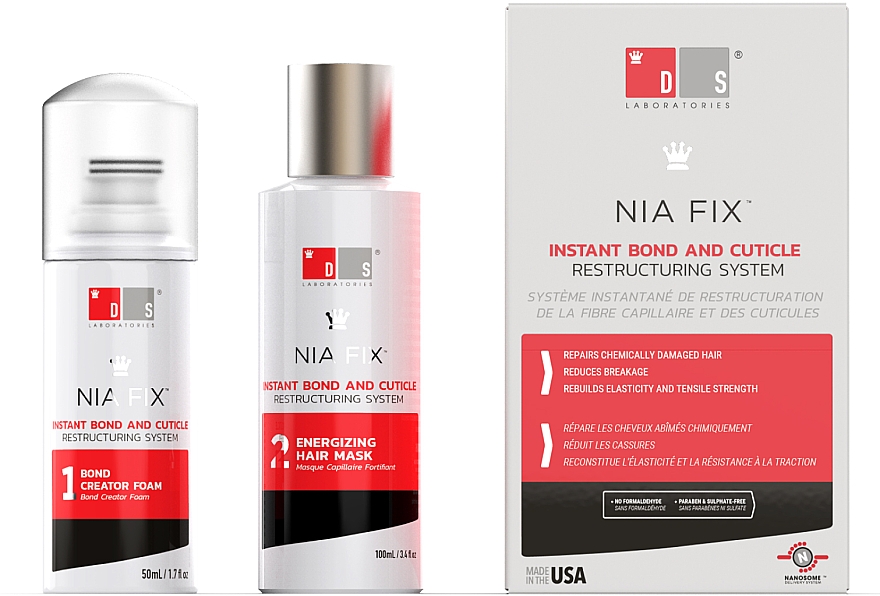 Набор - DS Laboratories Nia Fix Instant Bond And Cuticle Restructuring System (hair/foam/50ml + hair/mask/100ml) — фото N1