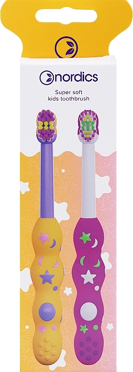 Набор зубных щеток для детей 4080, 2 шт., желтая и фиолетовая - Notrdics Super Soft Kids Toothbrush — фото N1