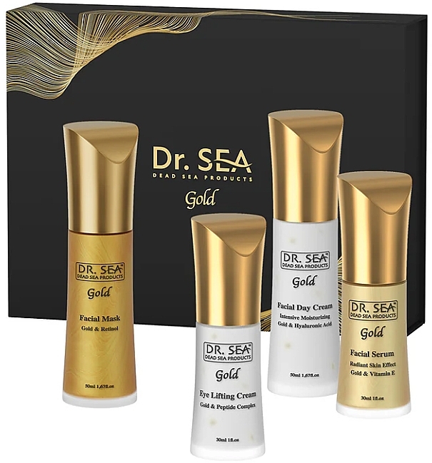 Набір - Dr.Sea Gift Gold Box Happy Skin (d/cr/50ml + mask/50ml + ser/30ml + eye/cr/30ml) — фото N1