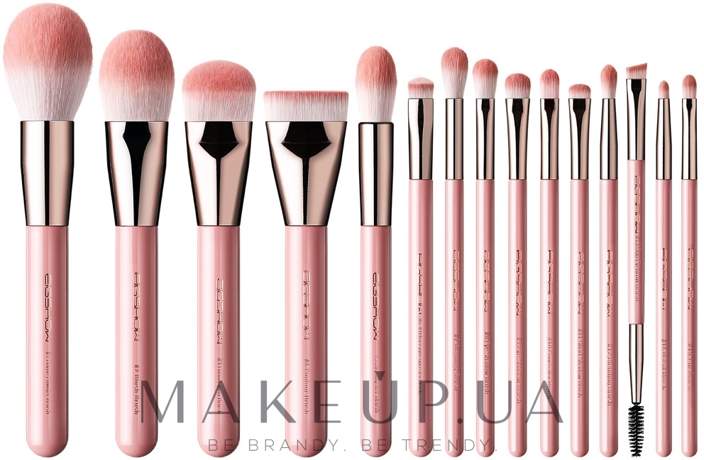 Набор кистей для макияжа, розовый, 15 шт. - Eigshow Jade Misty Rose Series — фото 15шт