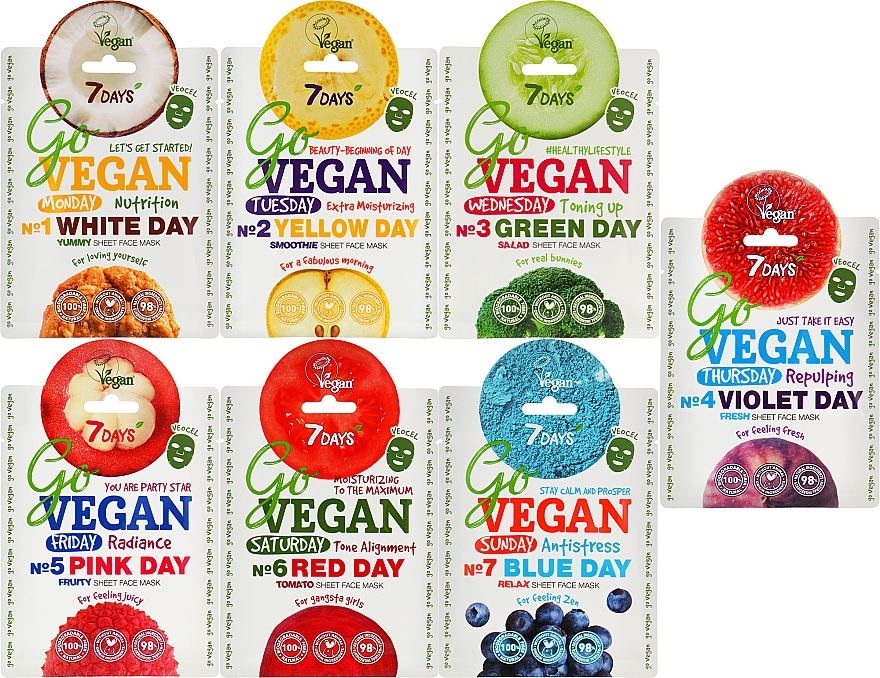 УЦЕНКА Набор тканевых масок - 7 Days Go Vegan Healthy Week Color Diet (7 x f/mask/28g) * — фото N2