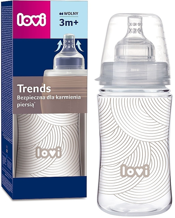 Пляшечка для годування зцідженим грудним молоком "Trends", 240 мл, 3+ міс. - Lovi — фото N1
