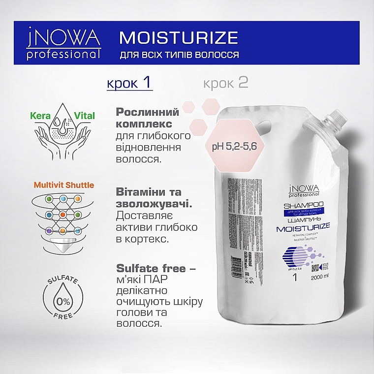 Шампунь для зволоження волосся - JNOWA Professional 1 Moisturize Sulfate Free Shampoo (дой-пак) — фото N2