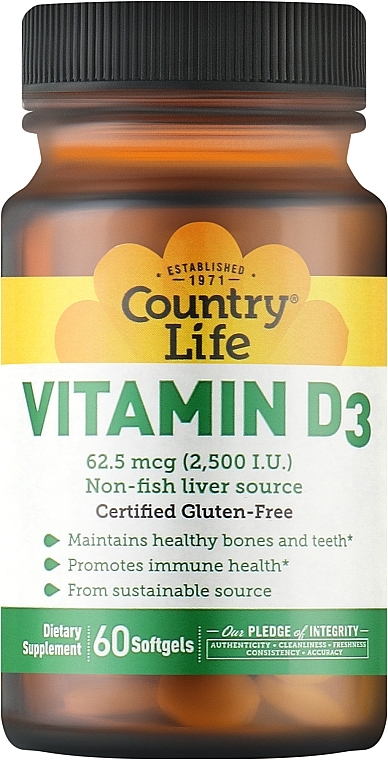 Пищевая добавка "Витамин D3 2500 IU" - Country Life Vitamin D3 2500 IU — фото N1