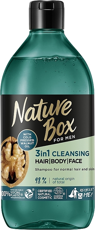 Очищающий шампунь 3в1 с ореховым маслом - Nature Box For Men Walnut Oil 3in1 Cleansing — фото N1
