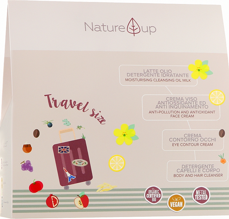 Набір - Bema Cosmetici Nature Up Travel Kit (cl/oil/50ml + cr/15ml + eye/cr/5ml + shower/ gel/50ml) — фото N1