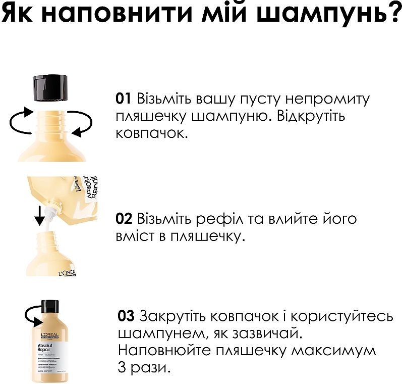 Професійний шампунь для сухого та пошкодженого волосся - L'Oreal Professionnel Serie Expert Absolut Repair Gold Quinoa + Protein Shampoo (рефіл) — фото N8