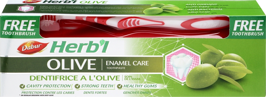 Набор "Оливка", красная - Dabur Herb`l (toothbrush/1шт + toothpaste/150g) — фото N1