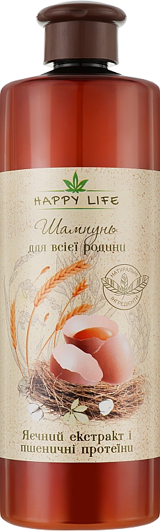 Шампунь для волос "Яичный экстракт и пшеничные протеины" - Happy Life — фото N1