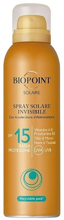 Сонцезахисний спрей SPF15 для обличчя - Biopoint Solaire Spray Solar Invisible SPF 15 — фото N1