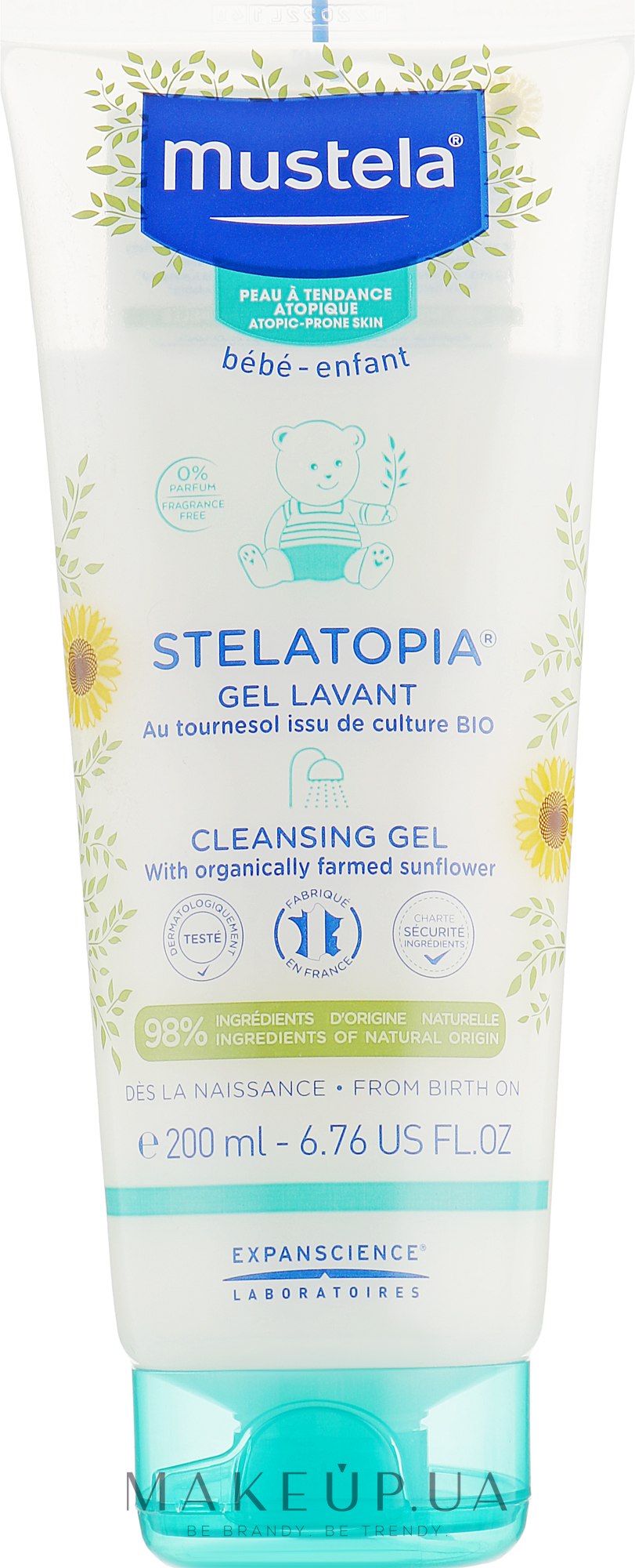 Очищающий гель для сухой и атопической кожи - Mustela Stelatopia Cleansing Gel With Sunflower — фото 200ml