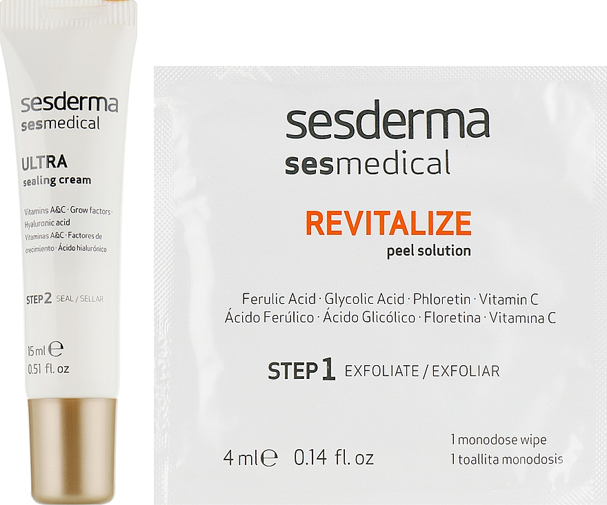 Пилинг-программа для осветления лица - Sesderma Sesmedical Revitalize Personal Peeling Program (cr/15ml + wipe/4x4ml) — фото N2