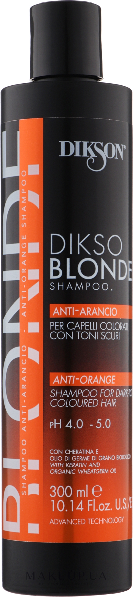 Шампунь-нейтрализатор оранжевого цвета при обесцвечивании/осветлении с низких УГТ - Dikson DiksoBlonde Anti-Arancio Shampoo — фото 300ml