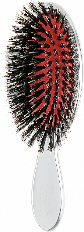Расческа для волос с натуральной щетиной маленькая, 21M, серебряная - Janeke Silver Hairbrush 