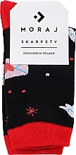 Шкарпетки жіночі до Дня святого Валентина, чорні з червоним - Moraj — фото N1