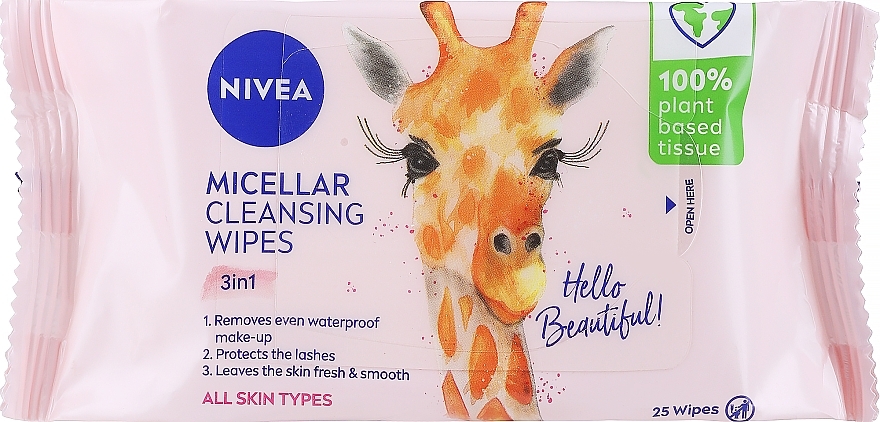 Біорозкладані міцелярні серветки для зняття макіяжу - NIVEA Biodegradable Micellar Cleansing Wipes 3 In 1 Giraffe — фото N1