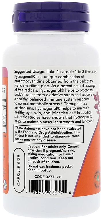 Капсули "Пікногенол", 60 мг - Now Foods Pycnogenol With Acerola & Rutin Powder — фото N3